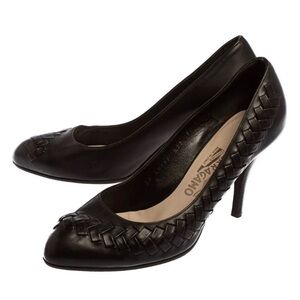 Salvatore Ferragamo Dark Leather Woven Heels